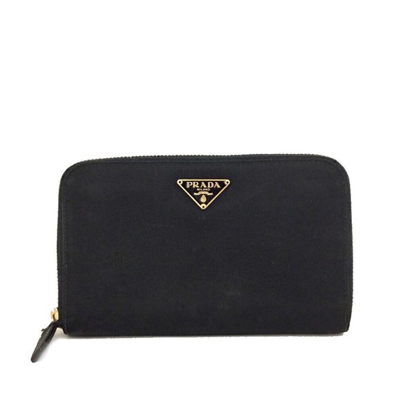 PRADA Logo Plate Nylon Zip Around Wallet/1G0596
